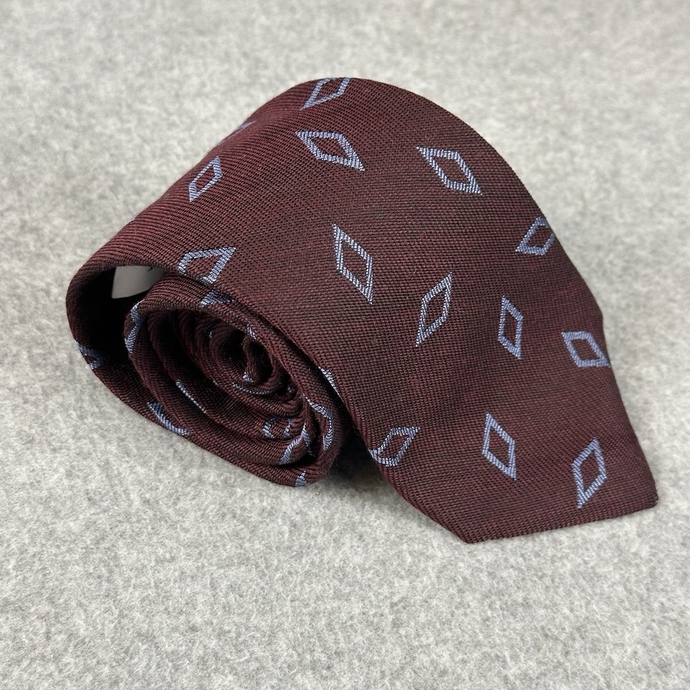 Eton Italy Silk Wool Tie Burgundy Blue Diamond Geometric Luxury NWT 57x3.1"